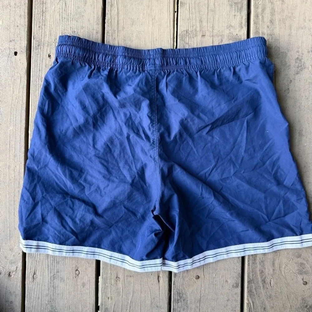 Vintage Nike Womens Blue Nylon Athletic Running Shorts Y2K Striped